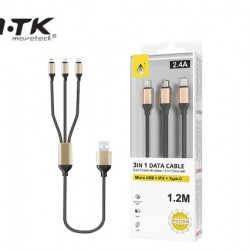 MTK ΚΑΛΩΔΙΟ USB 3 ΣΕ 1 (MICRO USB-IPHONE-TYPE C) 2A 1.2m B5099 2101412 ΜΑΥΡΟ