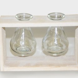 ΞΥΛΙΝΗ ΒΑΣΗ ΜΕ 2 ΓΥΑΛΙΝΑ ΜΙΝΙ ΑΝΘΟΔΟΧΕΙΑ 21x7.5x13cm 0619004
