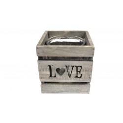 ΞΥΛΙΝΟ ΤΕΤΡΑΓΩΝΟ ΚΗΡΟΠΗΓΕΙΟ LOVE ΜΕ ΓΥΑΛΑ 12x12x11cm HT17S-202N 0619057