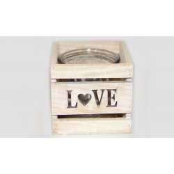 ΞΥΛΙΝΟ ΤΕΤΡΑΓΩΝΟ ΚΗΡΟΠΗΓΕΙΟ LOVE ΜΕ ΓΥΑΛΑ 12x12x11cm 0619012