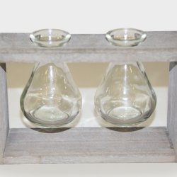 ΞΥΛΙΝΗ ΒΑΣΗ ΜΕ 2 ΓΥΑΛΙΝΑ ΜΙΝΙ ΑΝΘΟΔΟΧΕΙΑ 21x7.5x13cm 0619003